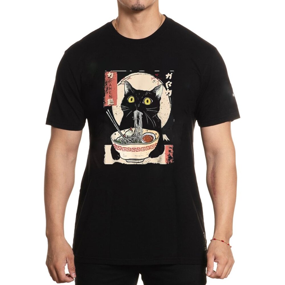 Kawaii Cat Eating Ramen Noodles Funny Anime Gift Girls Teens T-Shirt